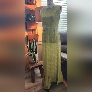 Taylor Chartreuse Geometric Tiered Maxi Dress
